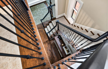 Renovated Stairwell with Black Banister from the Top